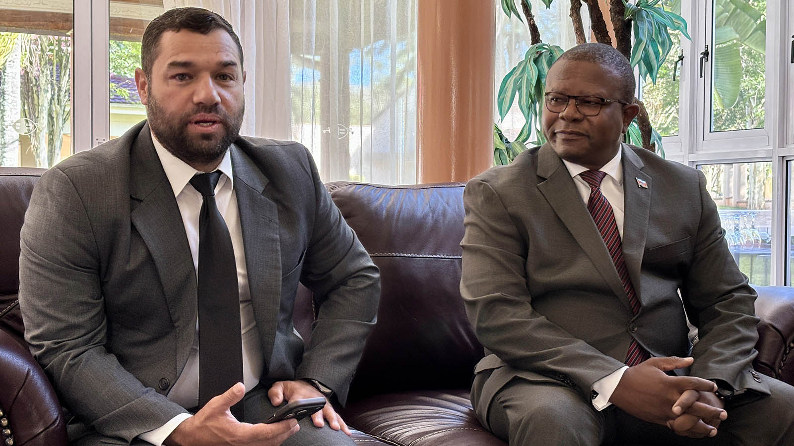 Development Manager at Shenge Property Group Tony Sausa making his remarks while the Minister for Commerce, Industry and Trade Manqoba Khumalo looks on. (Pics: Nhlanganiso Mkhonta)